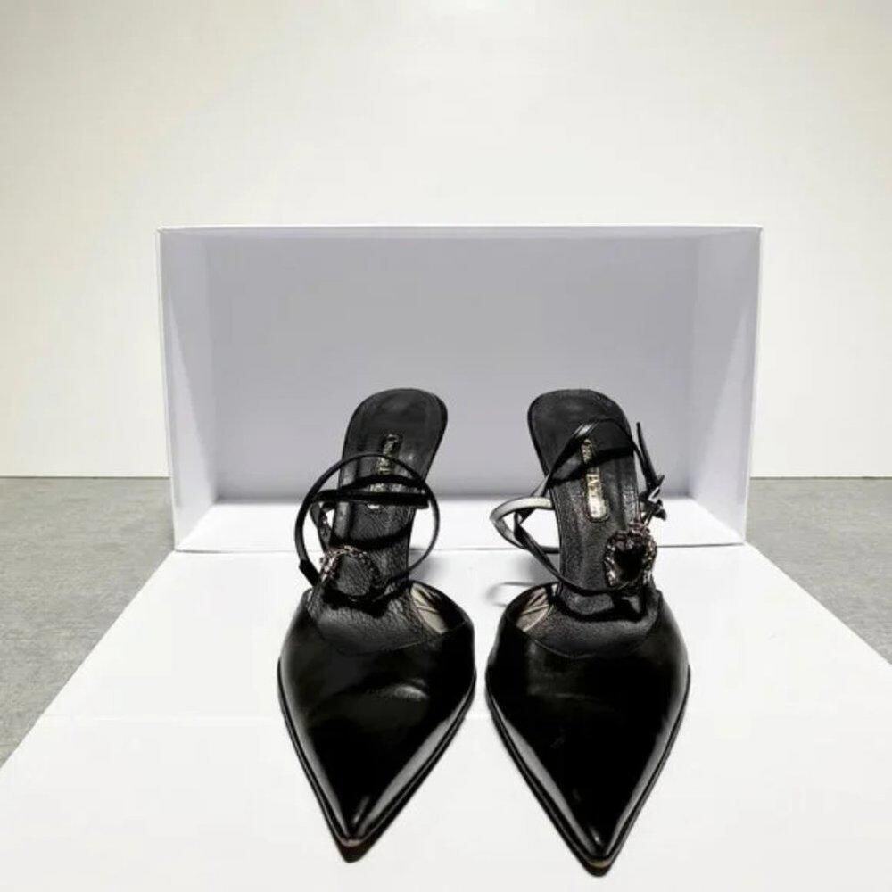 Cesare Paciotti Leather Slingback Pumps Black Pointed-Toe Stiletto Heels - Picture 3 of 5